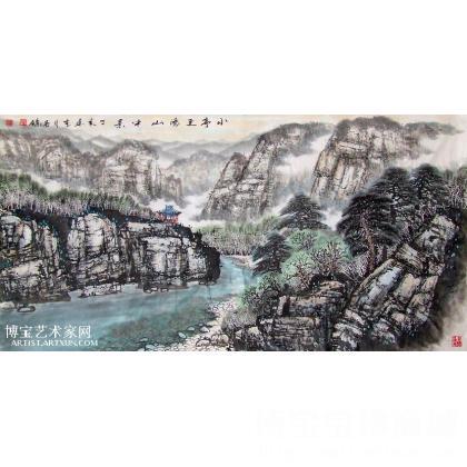 小亭更秀山中景 山水画 柯昌余作品 类别: 国画山水作品